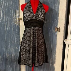 Elegant Black and White Halter Dress